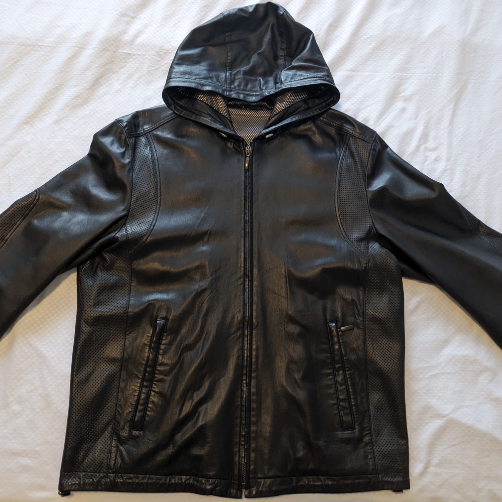Men's Black Hooded Leather Bomber Jacket